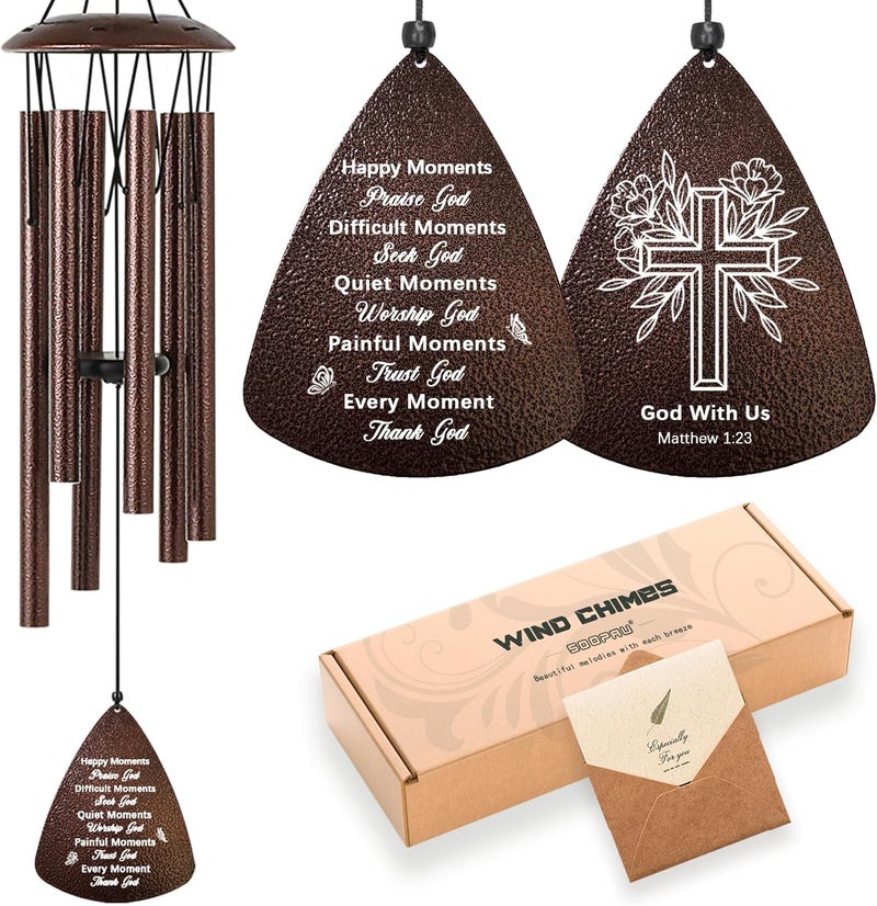 Soopau Christian Gifts for Women Men, 32" Bronze Wind Chimes Religious Gifts with Bible Verse, Spiritual Faith Based Gift for Christian Women Mom Sister Friend Coworker - Image 1